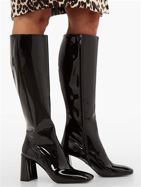 prada square toe boots patent leather|Prada leather pointed toe boots.